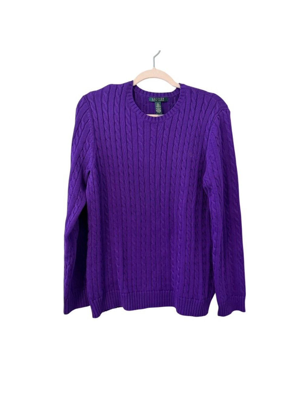 Lauren Ralph Lauren Purple Cable Knit Crewneck Sweater XL 100% Cotton Pullover